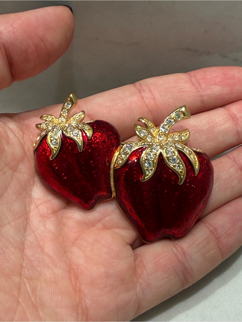 Swarovski Signed Strawberry Fruit Pin Brooch, Retired Rare